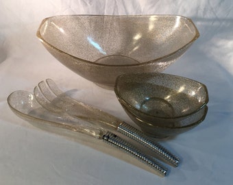 Salad Set by Styson Art, One Large and Two Small Bowls with Serving Utensils