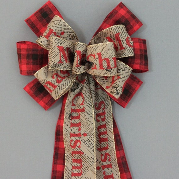 merry christmas newsprint red black plaid bow christmas merry christmas newsprint red black plaid bow christmas