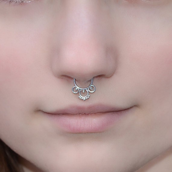 Items similar to Tribal Septum Ring 16 gauge - Silver Nose Piercing ...