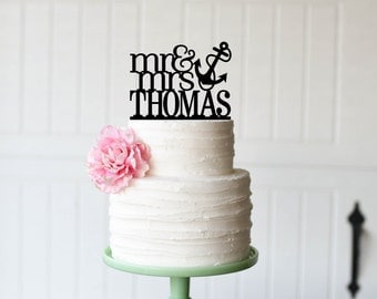 Custom Nautical Wedding Cake Topper Mr and Mrs Anchor with Your Last Name
