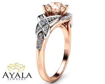 Morganite Engagement Ring Unique 14K Rose Gold by AyalaDiamonds