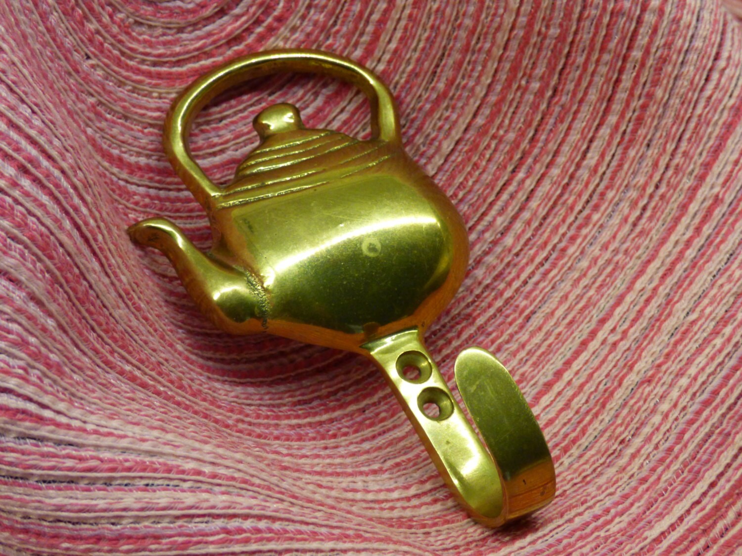 Vintage Brass Tea Kettle Hook Tea Towel Holder Upper Deck