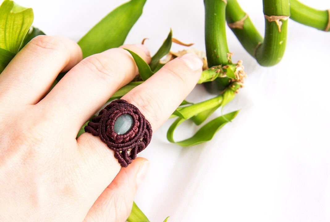 Macrame ring macrame jewelry micro macrame ring aventurine