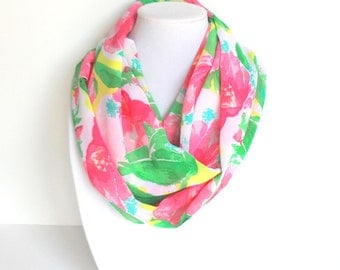 Tropical Leaf Scarf, Colorful Scarf, Floral Infinity Scarf, Chiffon Scarf, Sheer Scarf, Fashion Scarf, Summer Outdoors