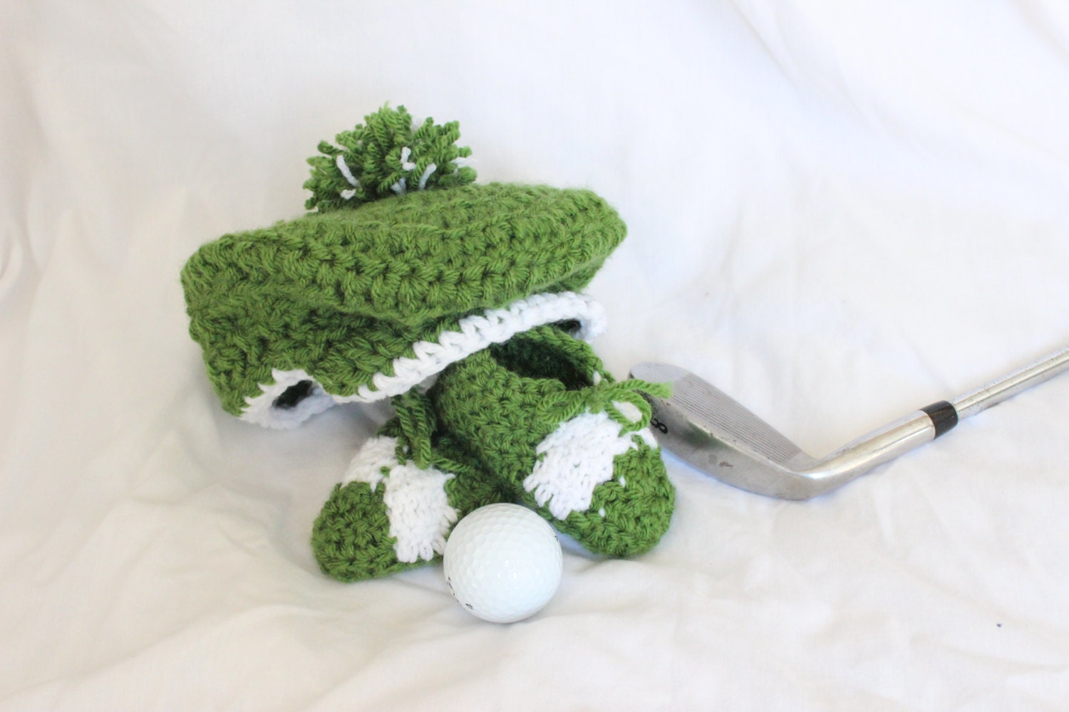 Crochet Baby Golf Hat with Pom Pom AND Crochet Baby Golf Shoes
