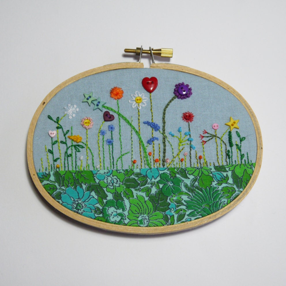 Small oval embroidery hoop garden with vintage