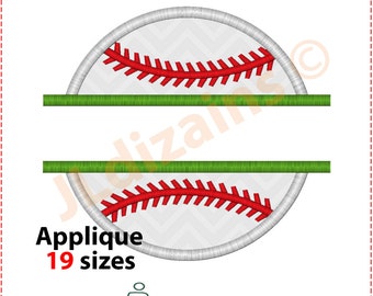 Baseball Applique Design. Baseball embroidery design. Split baseball embroidery. Split baseball applique. Baseball.Machine embroidery design