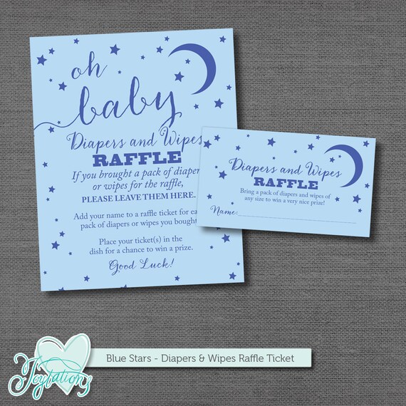 blue stars diapers and wipes raffle ticket insert and sign baby shower