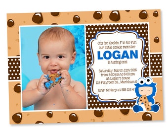 Cookie Monster Photo Invitation, Cookie Monster birthday, Party Invitation, Cookie Monster, 1st birthday, Cookie Monster Theme Birthday
