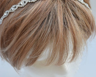 Thin Crystal Headband- Bridal Headband- RHinestone headbeand - Rhinestone hair piece - Bridesmaids Headband- Gatsby Hair Piece - EYM B002