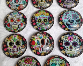 Sugar Skull Magnets Set of 6 ~ Teacher Gift, Housewarming Gift, Party Favor, Stocking Stuffer, Office Gift, Day of the Dead Magnet
