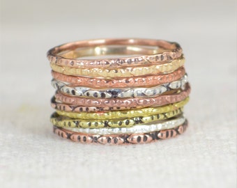 Thin Boho Stacking Rings Rustic Dainty Mixed Metal Thin Boho Stacking Rings Rustic Dainty Mixed Metal
