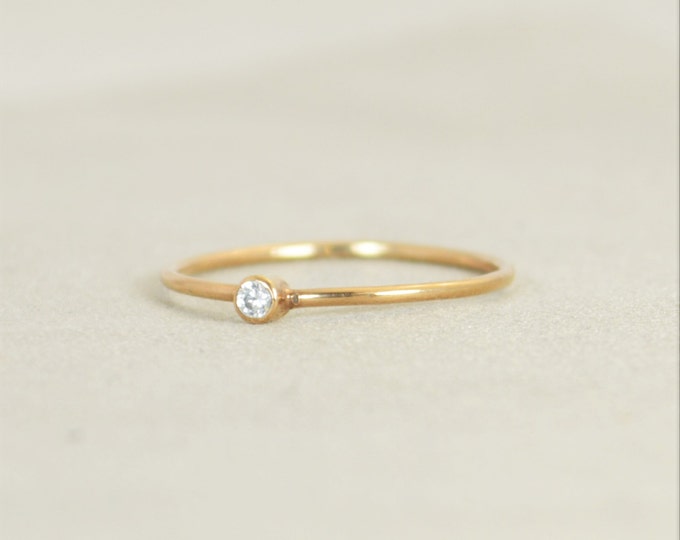 Tiny CZ Diamond Ring, Mother's Ring, April Birthstone, Tiny Ring, Gold Ring, Dainty Ring, Stacking Ring, Rose Gold Ring, CZ Diamond Ring