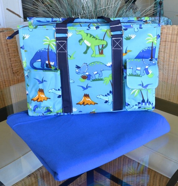 Blue Multicolored Dinosaurs Diaper Bag New Mom Everyday Tote