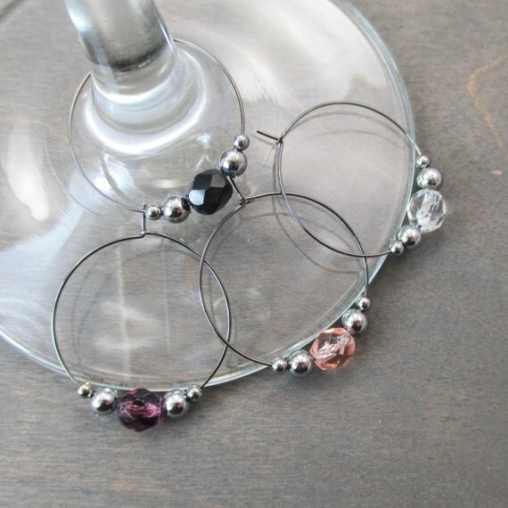 4 Crystal Wine Charms Gift Box Wine Glass Charm