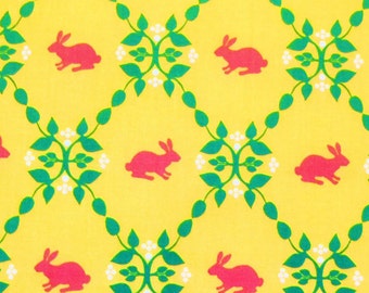 Laurie Wisbrun Robert Kaufman 100% Organic Cotton Fabric Yellow Pink Bunny Print Damask