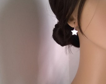 sterling silver star earrings; star dangle earrings; star drop earrings; simple and elegant everyday earrings