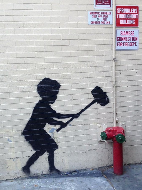 Banksy Hammer Boy Stretched Art Canvas Choice of by HKArtTrading