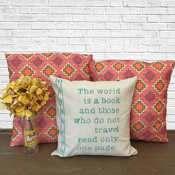 Quote Throw Pillows Travel Quote Literary by AlchemyHomeDecor