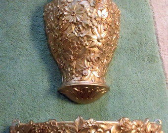 Vintage 1960's Hollywood Regency Syroco Ornate Gold Lavabo Two Part Wall Fountain