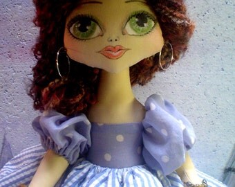ART Doll, cloth doll OOAK,MARGAUX with pet Muscles, handmade doll romantic, original,Parisien Summer in Paree, bespoke, 50's fashion,