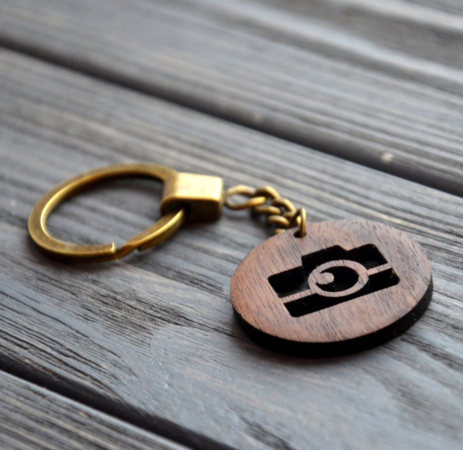 Camera Keychain Custom Wooden Engraved Gift for Friend Dad