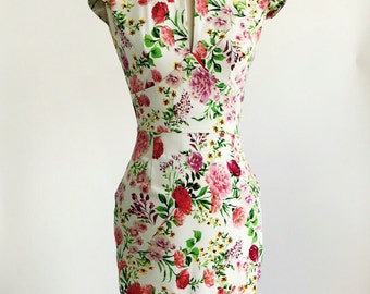 Floral dress, spring flower dress, summer dress, vintage style dress, mid-length dress, cotton dress, 50s dress, garden party dress, SS16