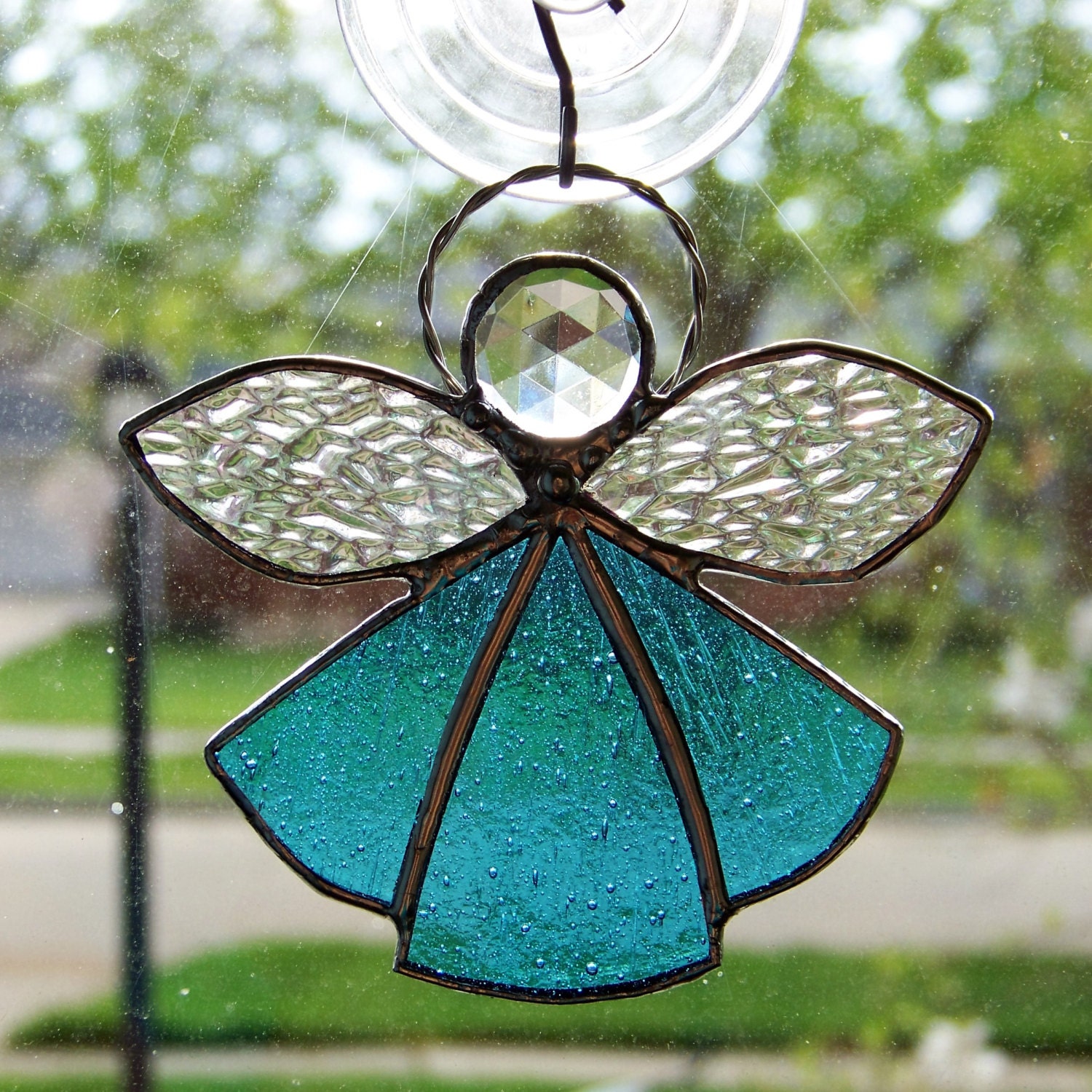 Angel Suncatcher stained glass blue