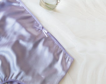 Violet Satin Knickers - Natural Waist Briefs Style Leg Openings French Cut Classic Violet Satin Panties PIn Up Style Lingerie