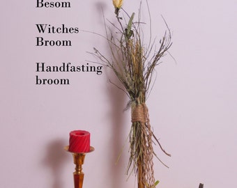 Witches broom, broom, besom, handfasting broom, magic broom, shaman stick, with feathers, charms, crystals, stones hand made, one of a kind.
