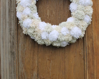 Pom Pom Wreath, Winter Wreath, Anthropologie Inspired Wreath, Front Door Wreath, Pom Pom Decorations, Winter Decor, Anytime Wreath