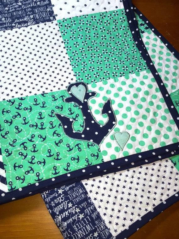 SALE Nautical Baby Boy Quilt whales baby boy by ChristineJDesigns