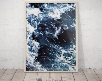 Ocean Photography, Dark Blue Wall Art, Sea Waves Printable, Navy Ocean Decor, Bathroom Print, Minimalist Photography, Sea Water, Water Print