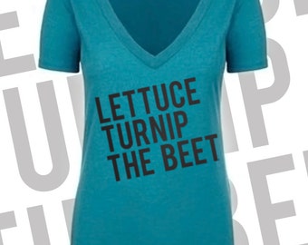 SALE lettuce turnip the beet ® trademark brand OFFICIAL SITE - teal deep vneck with logo - fitted women's - junior sizing - farmers market