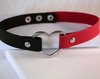 Harley Quinn Choker - Unique and Fun - Great for Costume or Cosplay - Faux Leather - Red and Black - Adjustable