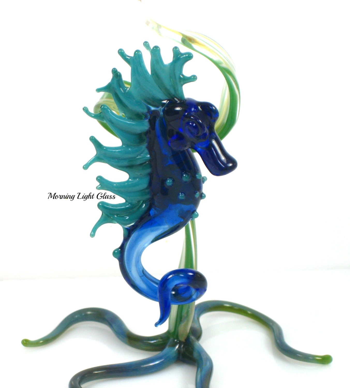 Art Glass Seahorse Sculpture Artisan Crafted Sea Life Animal