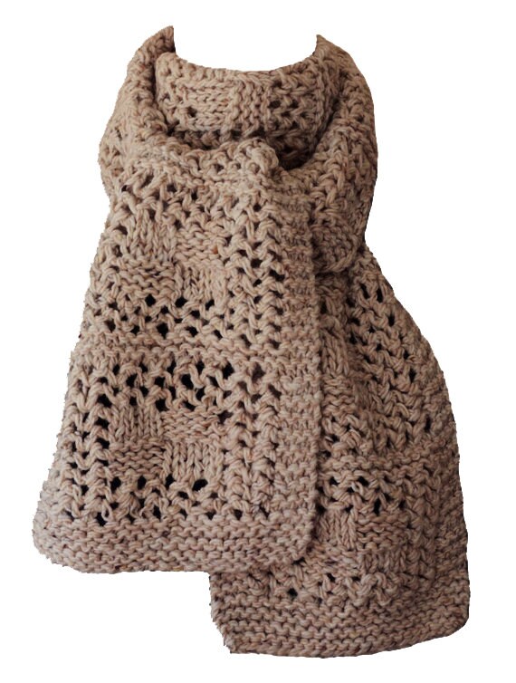 Hand Knit Scarf Chunky Oatmeal Tweed Checkerboard Wool