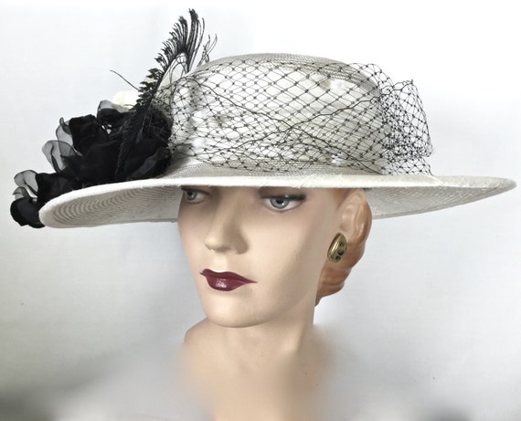 WIDE BRIM White Kentucky Derby Hat Women's by MakowskyMillinery