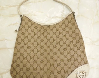 Vintage "Gucci" Monogram New Britt Medium Hobo Bag White