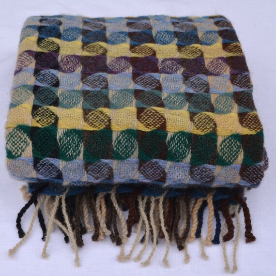 Hand woven fringed wool throw blanket cozy by