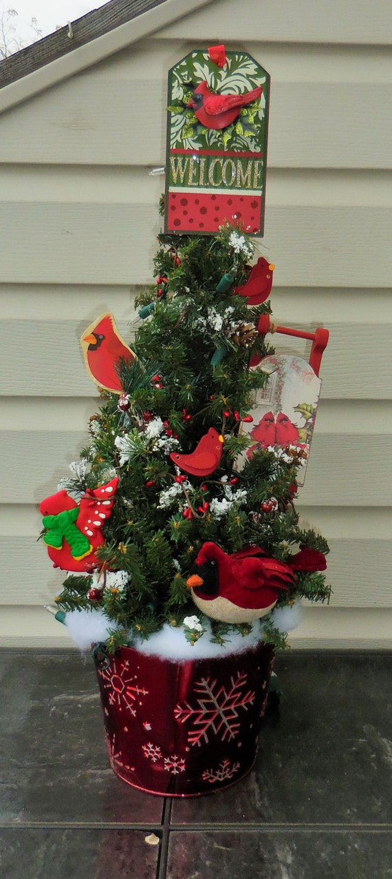 Tabletop tree red bird tree lighted holiday tree Christmas