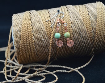 Infinity Swirl copper earrings with turquoise beads