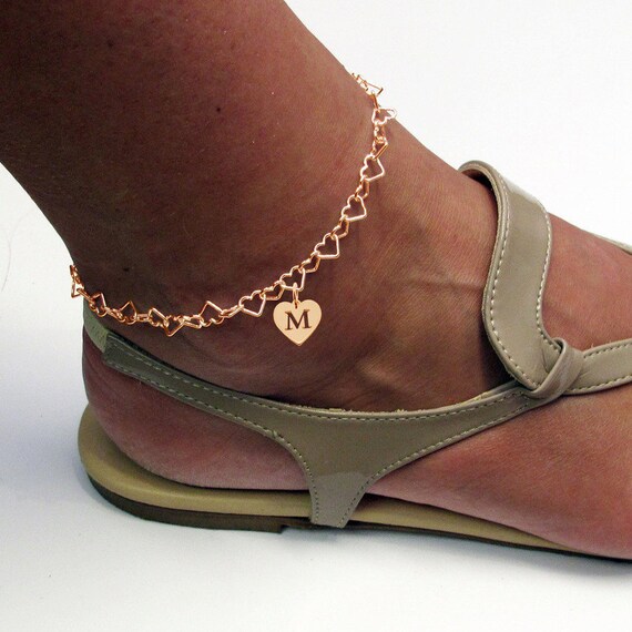 Rose Gold Anklet CHOOSE CHARM Ankle Bracelet Chain Heart Link
