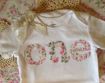 Shabby Chic 1st Birthday Outfit | 'one' Bodysuit || PICK YOUR FABRIC || First Birthday Girl Cake Smash Shirt | 1 Year Old Birthday Girl