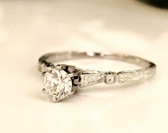 Antique Edwardian Engagement Ring 0.26ct Old European Cut VS1 Diamond Ring 18K White Gold Wedding Ring Size 5.5