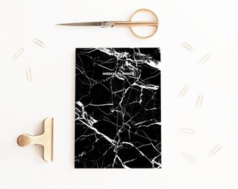 SALE Undated Weekly Planner, A5 Black Marble Notebook, Organiser, Diary, Marbled Stationery, Planner, Contemporary Stationery, Minimalist