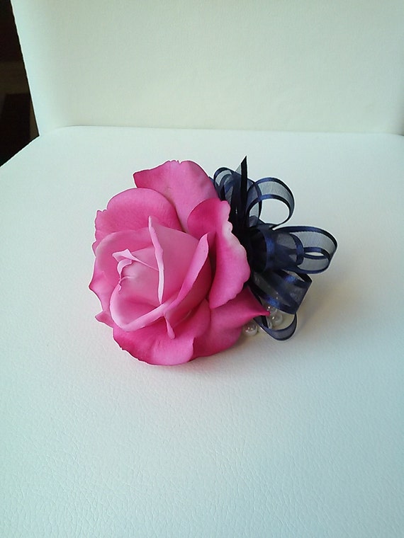 Hot Pink Rose Wrist CorsagePink and Blue CorsageWedding