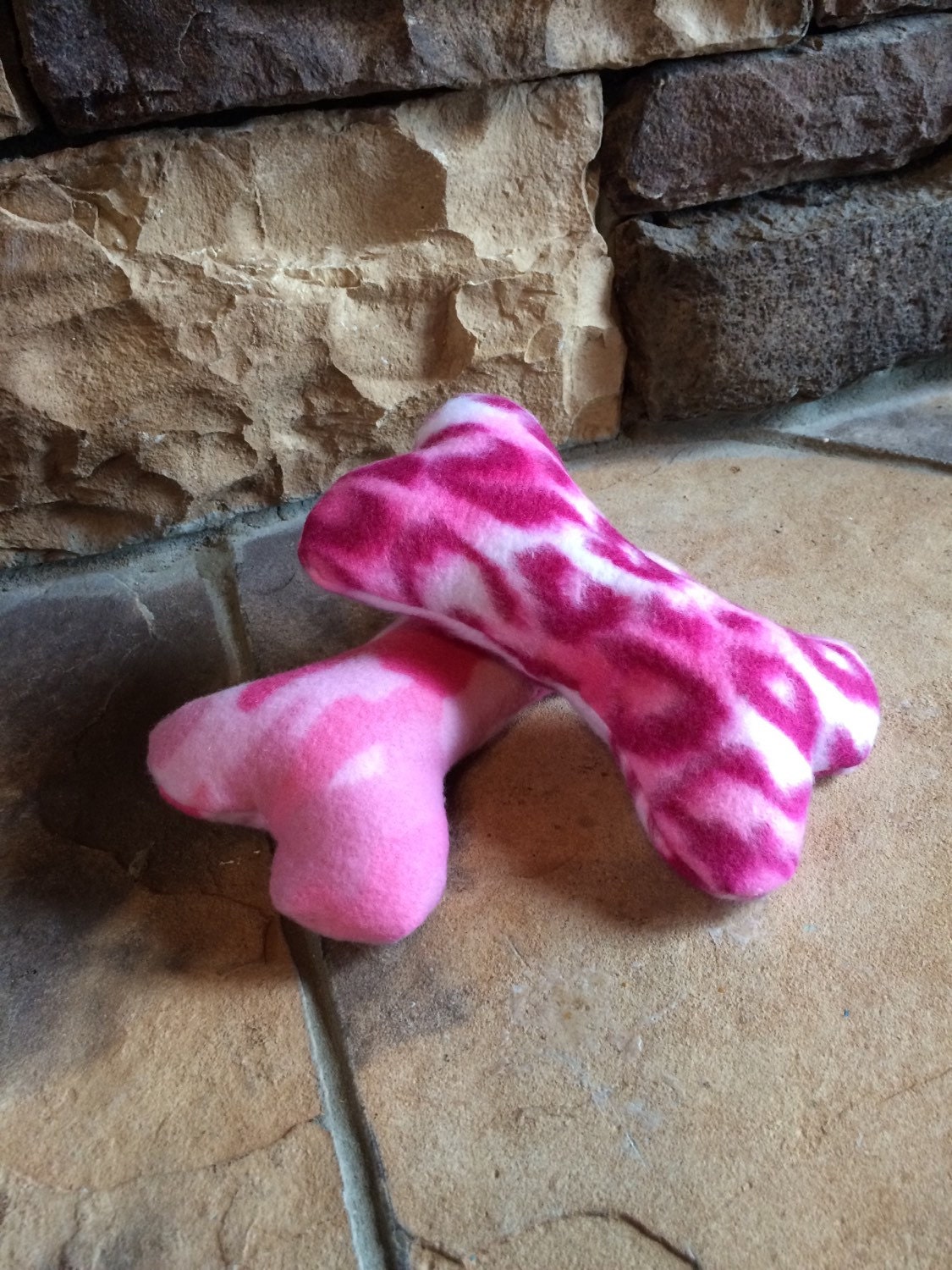 Set of 2 Dog Bone Toys Fleece Dog Toys Pink Bone Toy Puppy