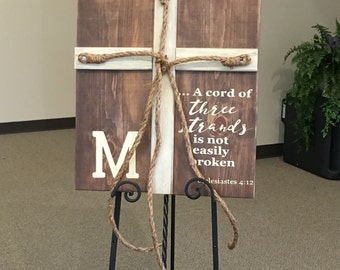 A cord of three strands is not easily broken wedding wood sign, 3 sizes available