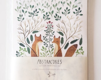 Letter paper set, letter writing set, with watercolour illustration, fox, botanical, forest and rose,レターセット,イラスト,便箋